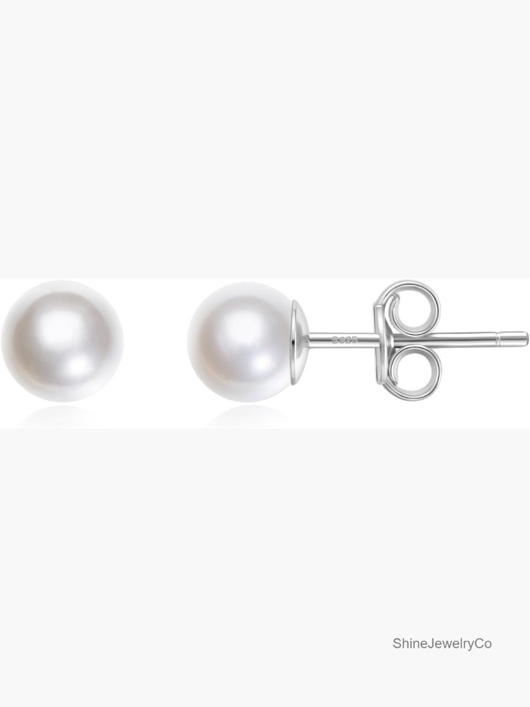 Handpicked Simulated White Pearl Stud Earrings 6mm 8mm 10mm 12mm 925 Sterling